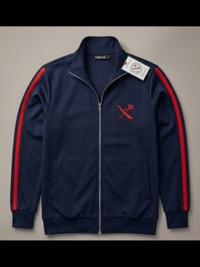 Survival of the Fittest | Navy & Red Track Jacket – Men's Small